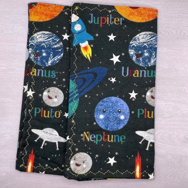 Set of 2 Cloth Napkins with Outer Space Scene - Kids Flannel Cotton Space Napkins