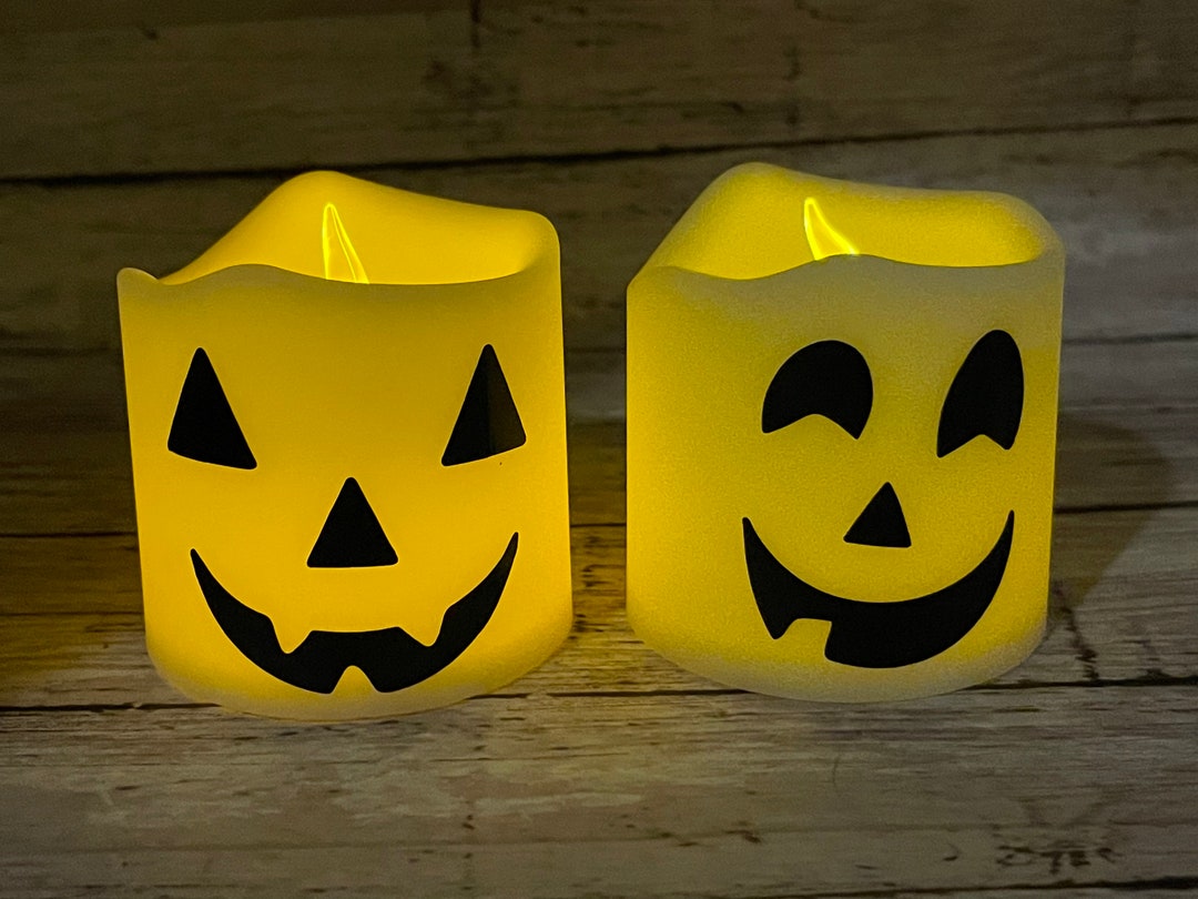 Set of Jack O Lantern Flameless Candles Halloween LED Votive Candles Etsy