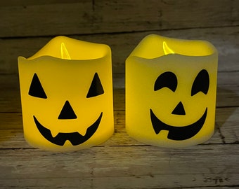 Set of Jack O Lantern Flameless Candles - Halloween LED Votive Candles