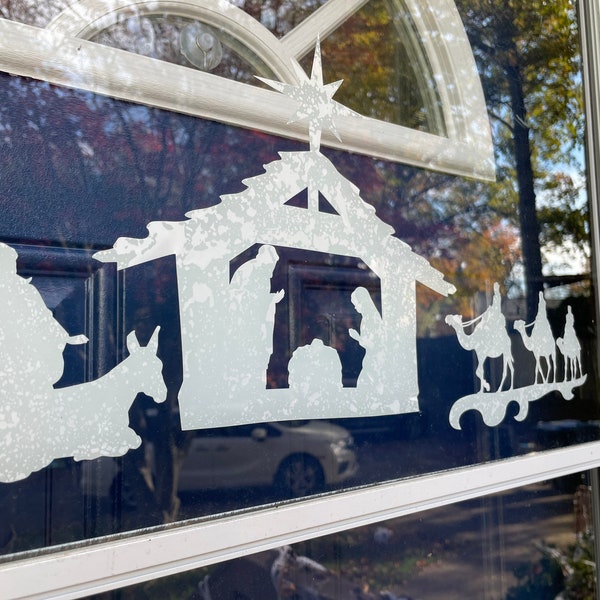 Grande décoration pour fenêtre crèche de 23 cm de large - Adhésifs décoratifs pour fenêtre de Noël