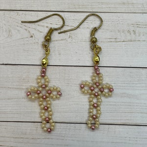Beaded Cross Earrings - Seed Bead Cross Earrings