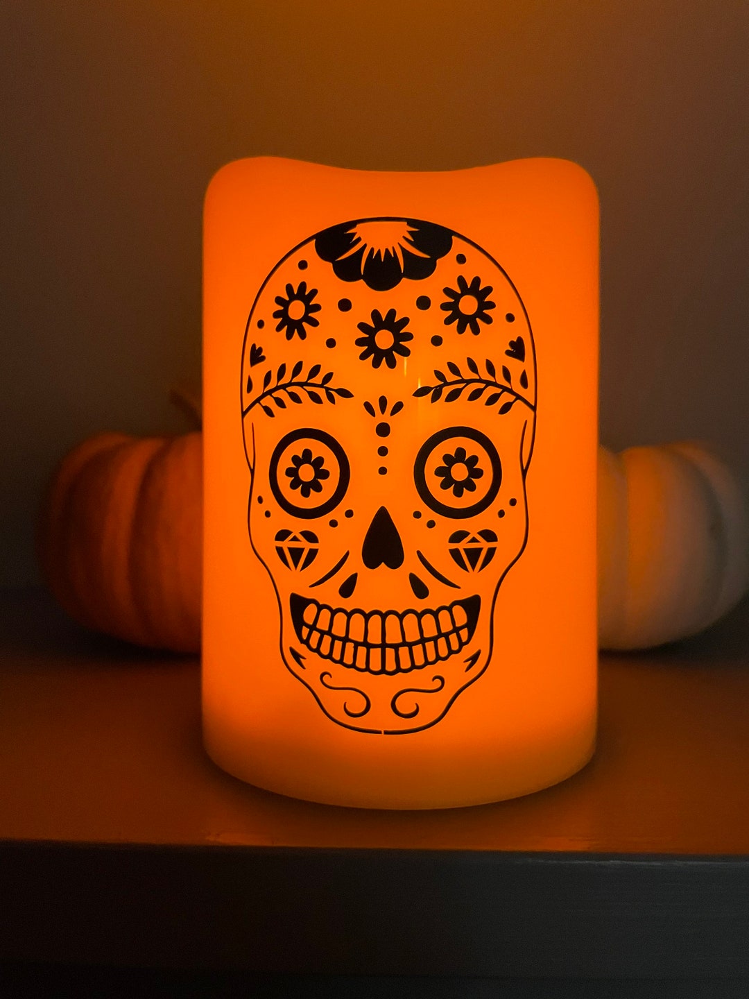 LED Flameless Halloween Candle Sugar Skull Halloween Candle Etsy