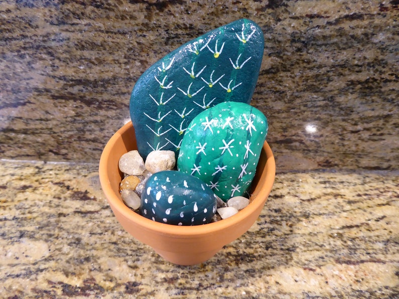 Painted Cactus Rock Planter Mini Planter Cactus Rocks Etsy