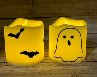 Halloween LED Votive Candles - Ghost and Bats Flameless Candles