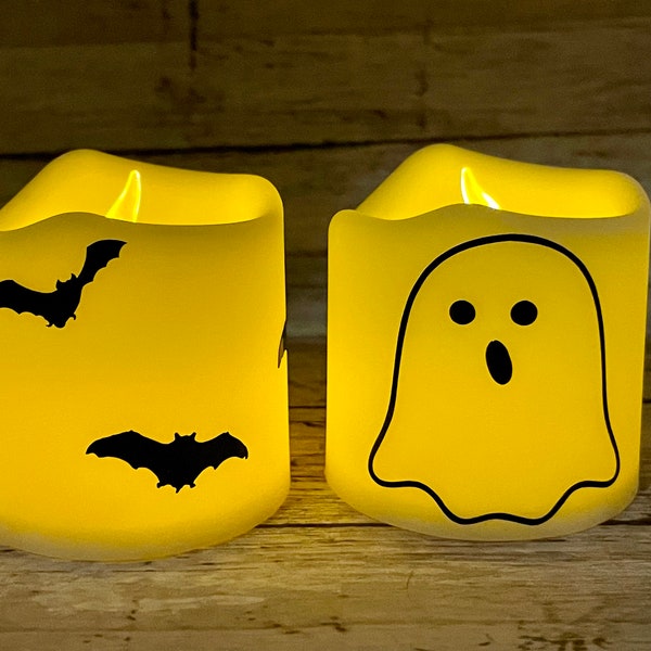 Halloween LED Votive Candles - Ghost and Bats Flameless Candles