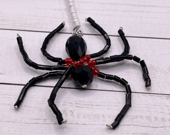 Naszyjnik z koralikami w kształcie czarnego pająka - Naszyjnik z pająkiem - Naszyjnik na Halloween