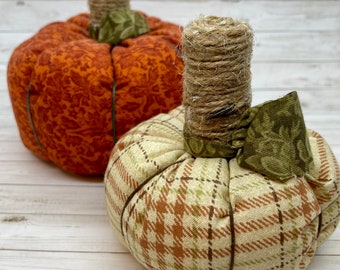 Set of 2 Stuffed Pumpkins - Fall Pumpkin Decor - Autumn Tray Decor