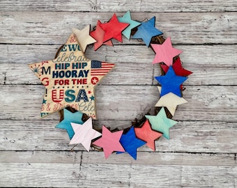 Small Grapevine Wreath with Red White & Blue Stars - Patriotic Small Wreath - USA