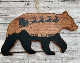 Wooden Bear Ornament - Forest Santa Reindeer Ornament