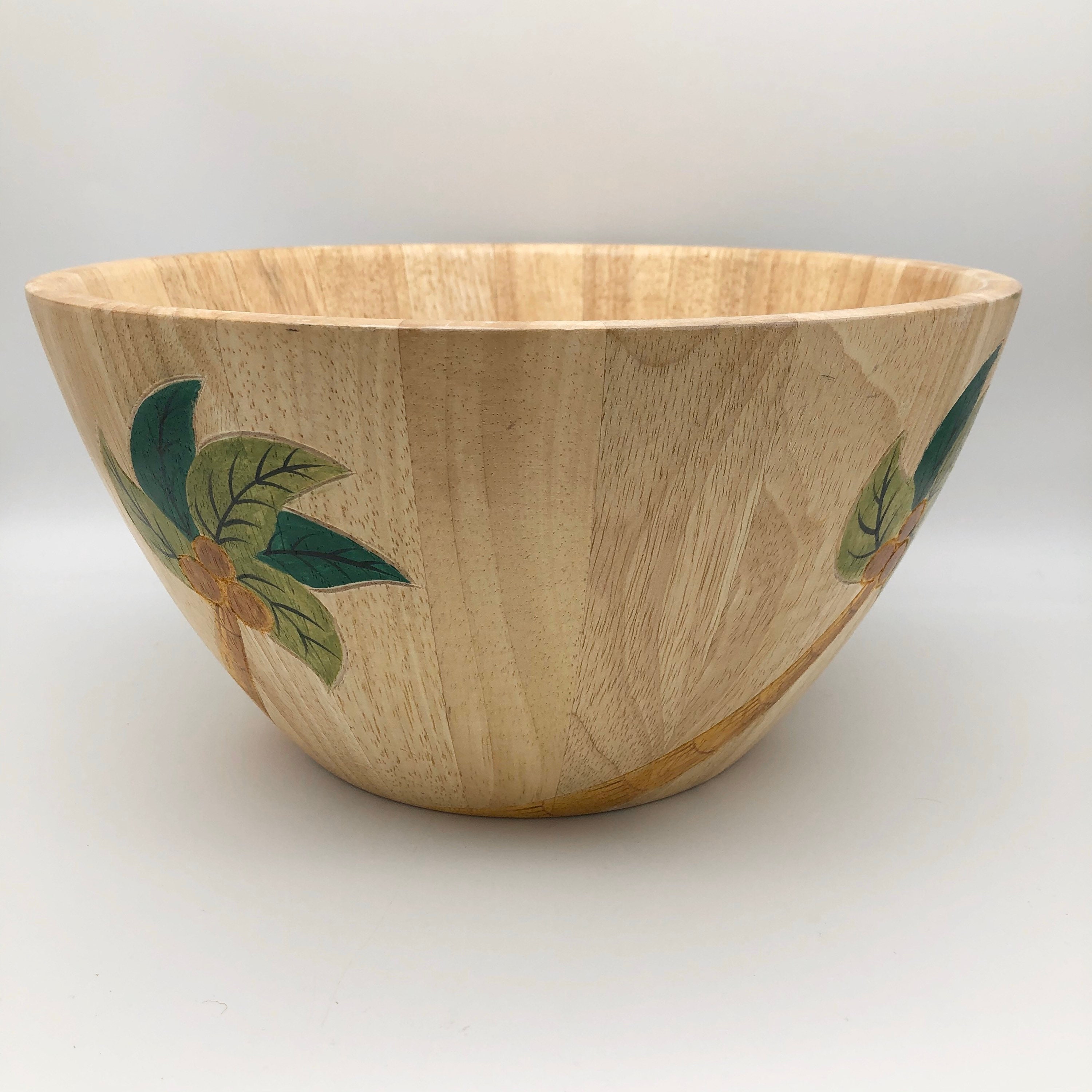 Large Wood Serving Bowl Palm Tree Design Two available Etsy