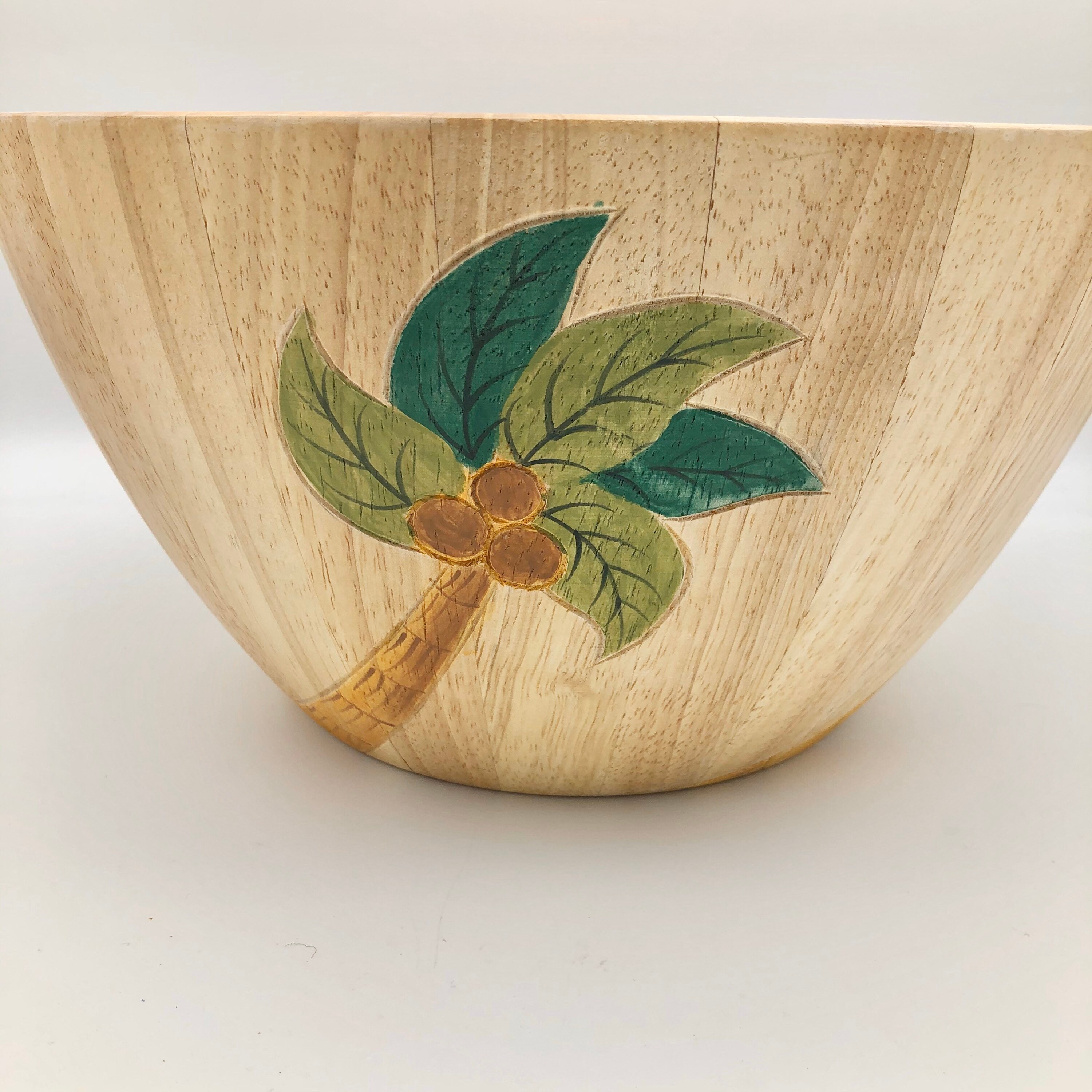 Large Wood Serving Bowl Palm Tree Design Two available Etsy