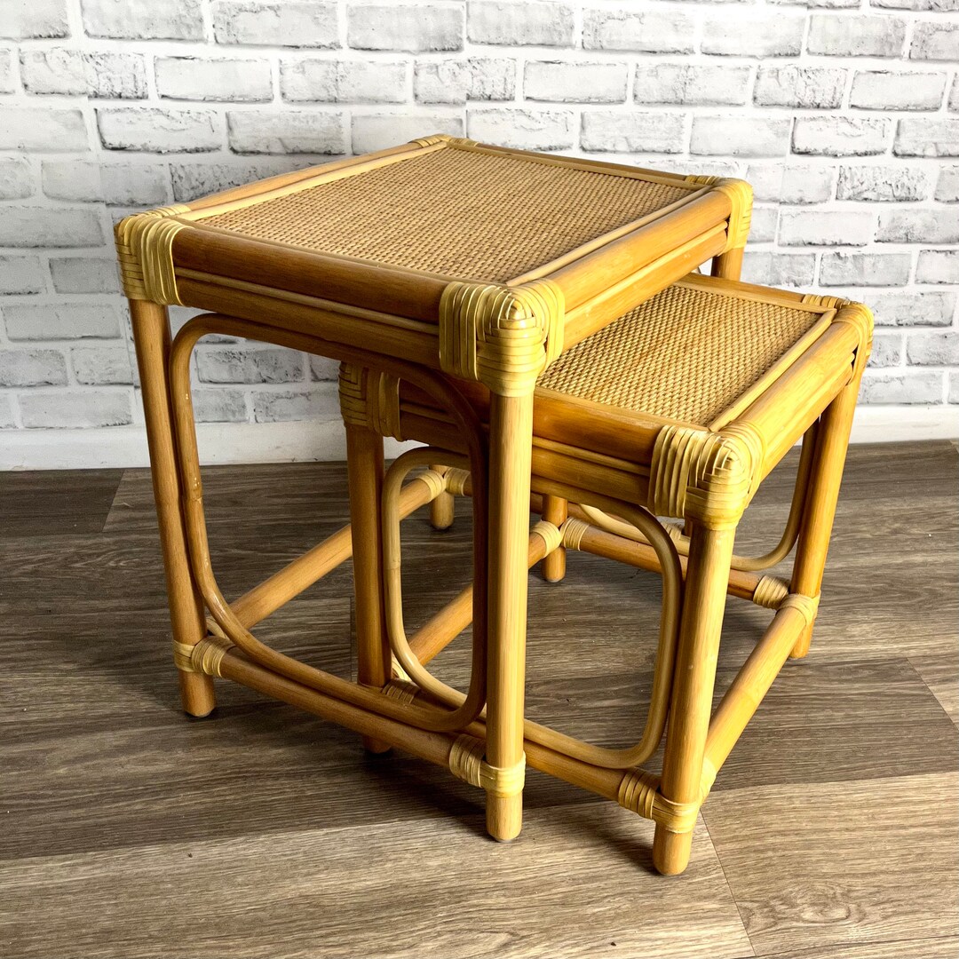 Vintage Rattan Nesting Tables Bamboo Table Set Rattan Side Etsy