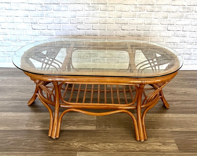 Vintage Bamboo Coffee Table Glass Top Coffee Table Rattan Table