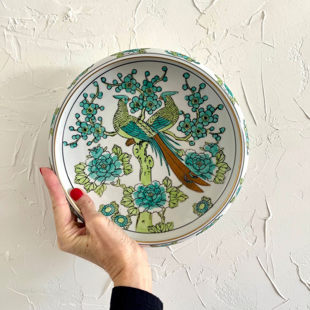Large Vintage Gold Imari Green Peacock Dish Imari Bowl Etsy