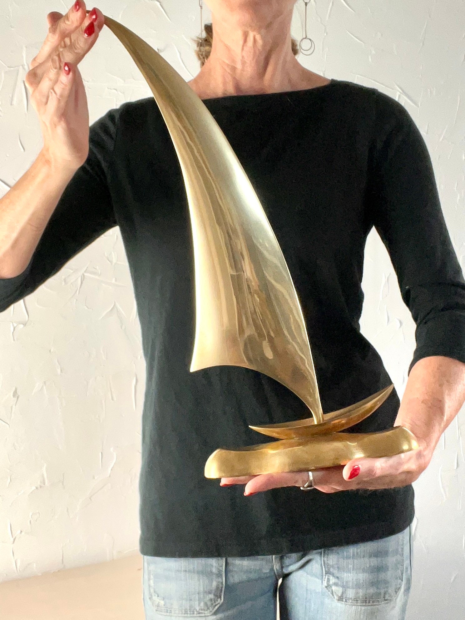 Vintage Brass Sailboat Statue Large Sailboat Sculpture Etsy