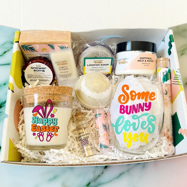 Adult Easter Basket Gift Set - Handmade Easter Basket for Young Adults - Some Bunny Loves You Natural Bath and Body Gift Box