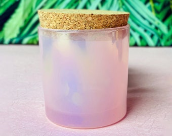 Pink Holographic Coconut Wax Scented Candle | 7 oz Glass Candle with Cork Lid | Gift for Friend | Gift for Her