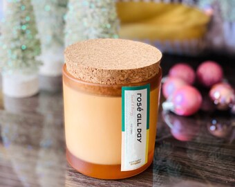Champagne Coconut Wax Scented Candle | 7 oz Colorful Glass Candle Container with Cork Lid | Scented Candle Cotton Wick