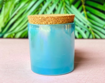 Blue Luxury Coconut Wax Scented Candle | 7 oz Colorful Glass Candle Container with Cork Lid