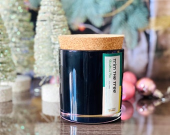 Black Glossy Coconut Wax Scented Candle, 7 oz Pretty Glass Candle Container with Cork Lid