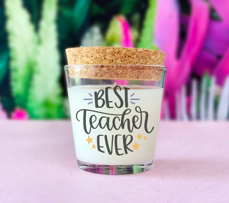 Best Teacher Ever Scented Candle, Appreciation Gift for Teacher, End of Year Gift, Glass Jar Coconut Wax Candle Cork Lid image 1