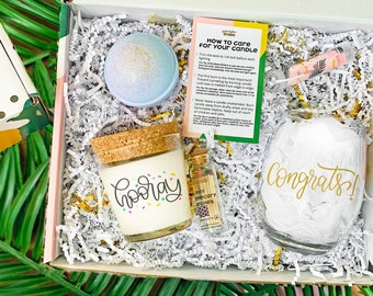 Hooray Congratulations Gift Box - New Job Gift - Congrats Promotion Gift Idea - Candle Spa Box - Proud of You Gift