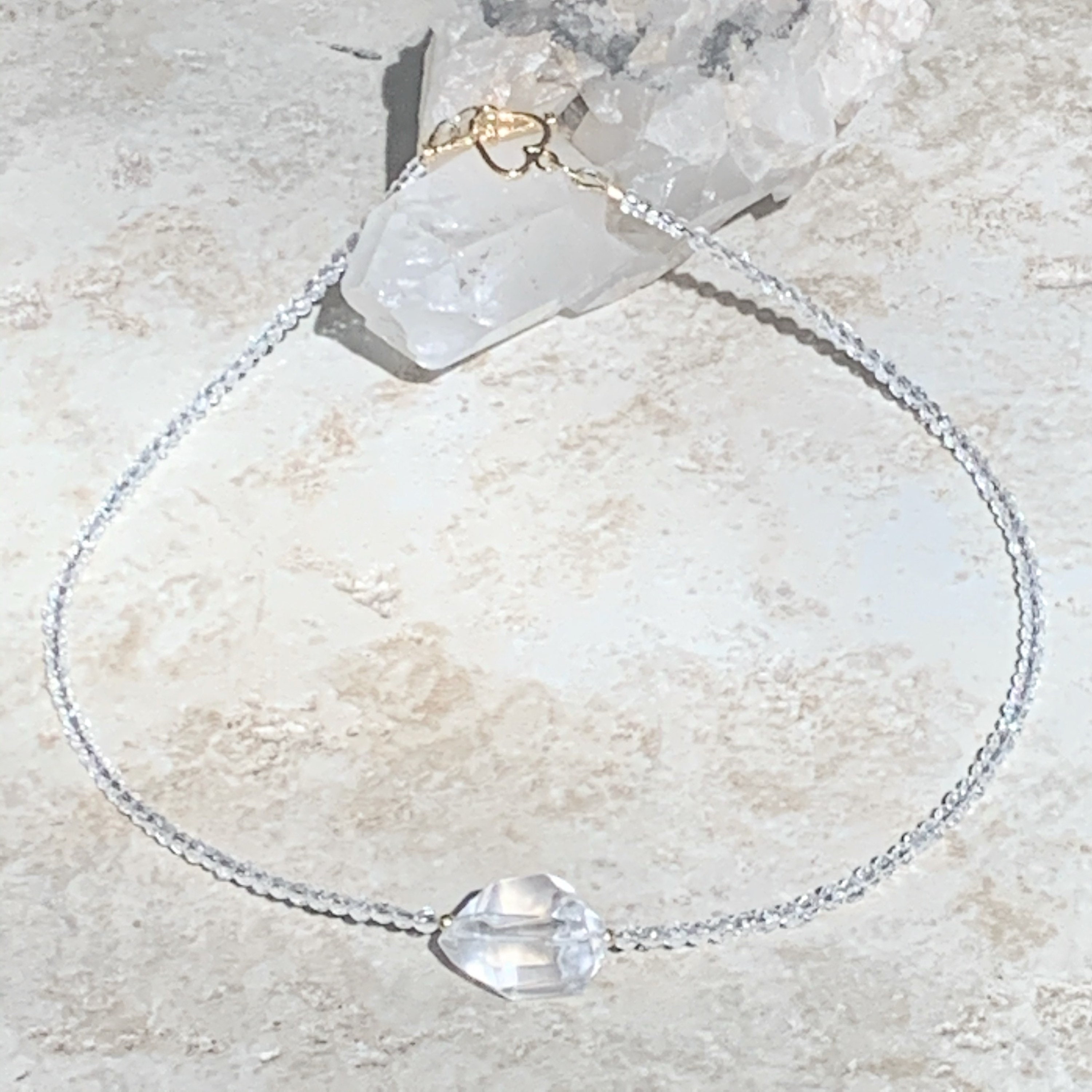 •CLEAR QUARTZ + WHITE TOPAZ• multi-stone + silver necklace (ADJ to 18.5