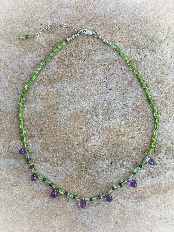 Peridot Necklace with Amethyst Briolettes
