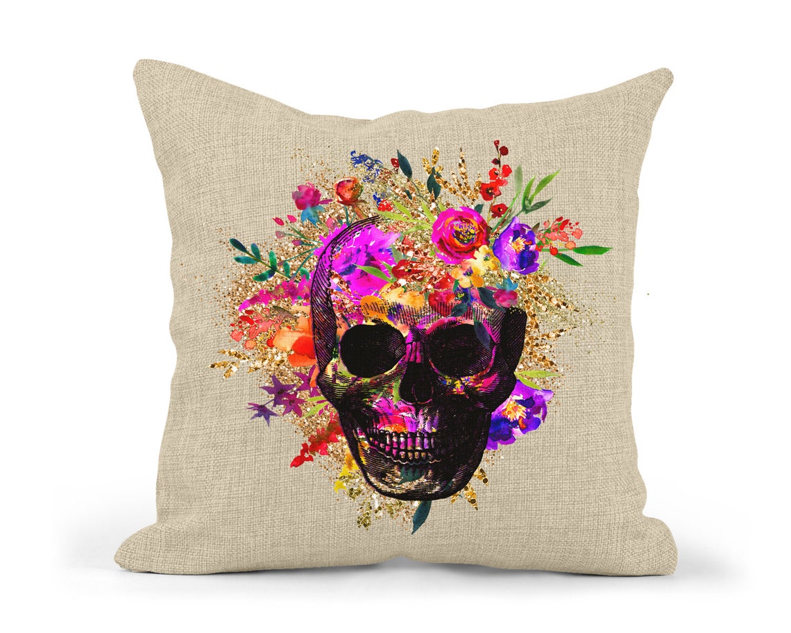 Skull Pillow Cover, Floral Skull Pillow Cover Etsy