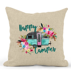Happy Camper Pillow Cover, Camper Pillow Cover