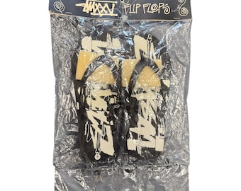 Stussy Flip Flops Mens Medium Black New Graphic Print Sandals Thong Vibe