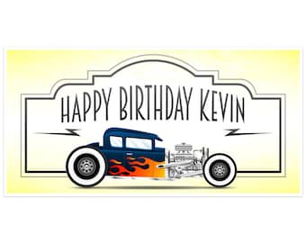 Party Decorations Flaming Hot Rod Classic Car Birthday Banner