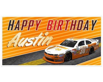 Red Sports Car NASCAR Race Car Birthday Banner Personalized Party Backdrop
