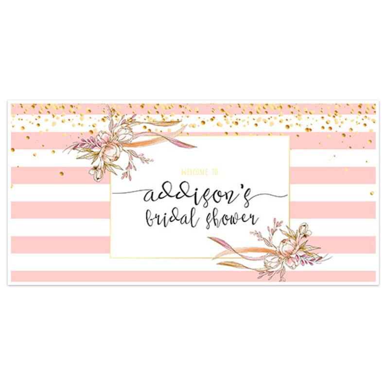 Glitter Flowers And Stripes Bridal Shower Banner Party Decoration Backdrop