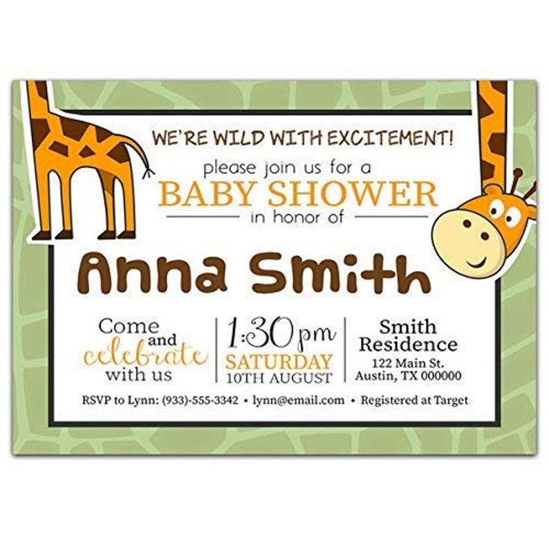 Boy Giraffe Baby Shower Party Invitations