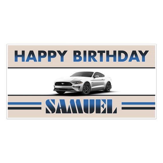 Party Supplies Muscle Cars Mustang GT White Birthday Banner ...