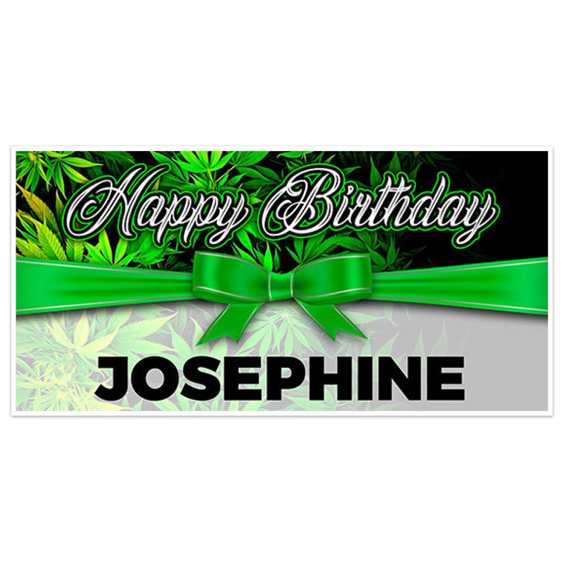 Marijuana Green Bow Birthday Banner Personalized Party Backdrop Decoration