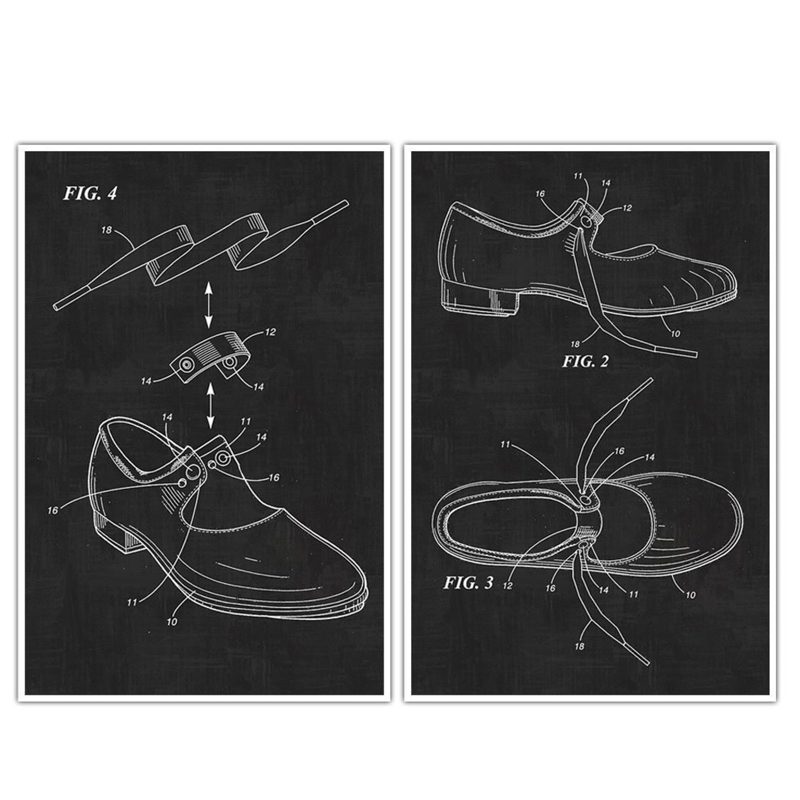 ballet tap shoes patent print posters – set of 2