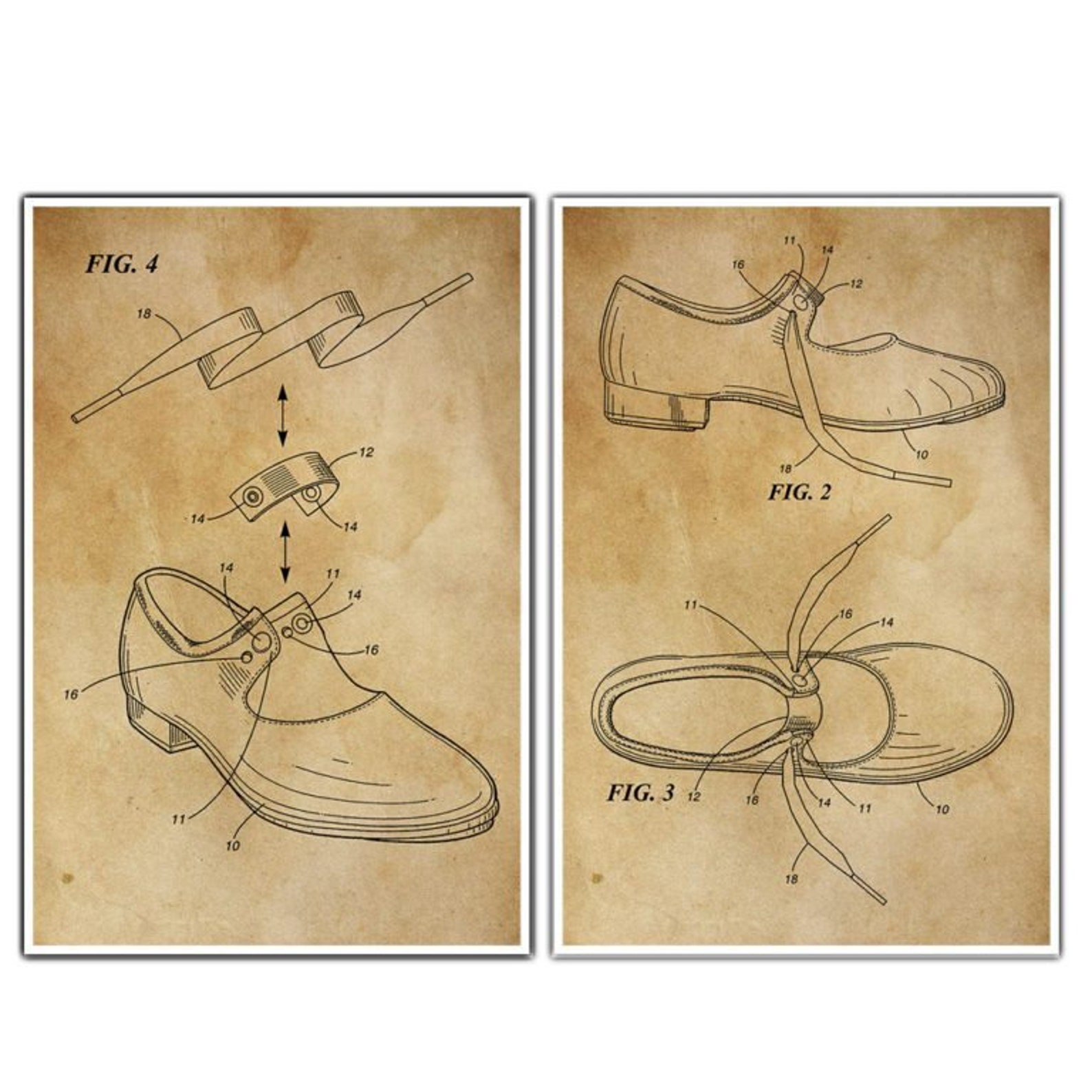 ballet tap shoes patent print posters – set of 2