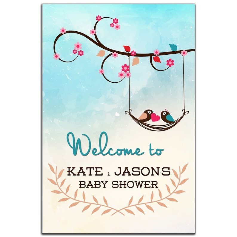 Love Birds Welcome Sign For Baby Shower Personalized Poster