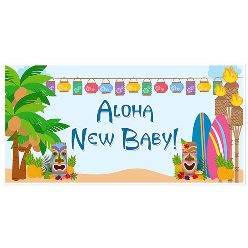 Hawaiian Luau Tropical Island Baby Shower Banner Blue