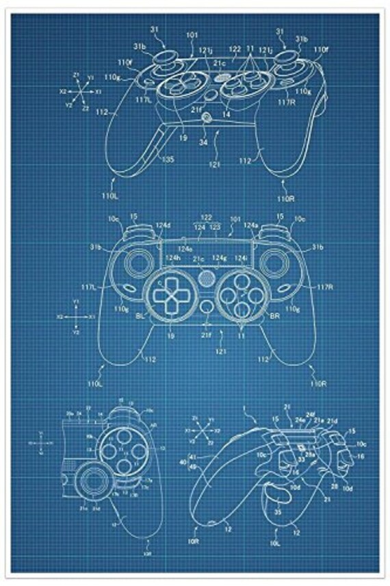 Video Game Controller Blueprint Patent Patent Poster Safety Etsy
