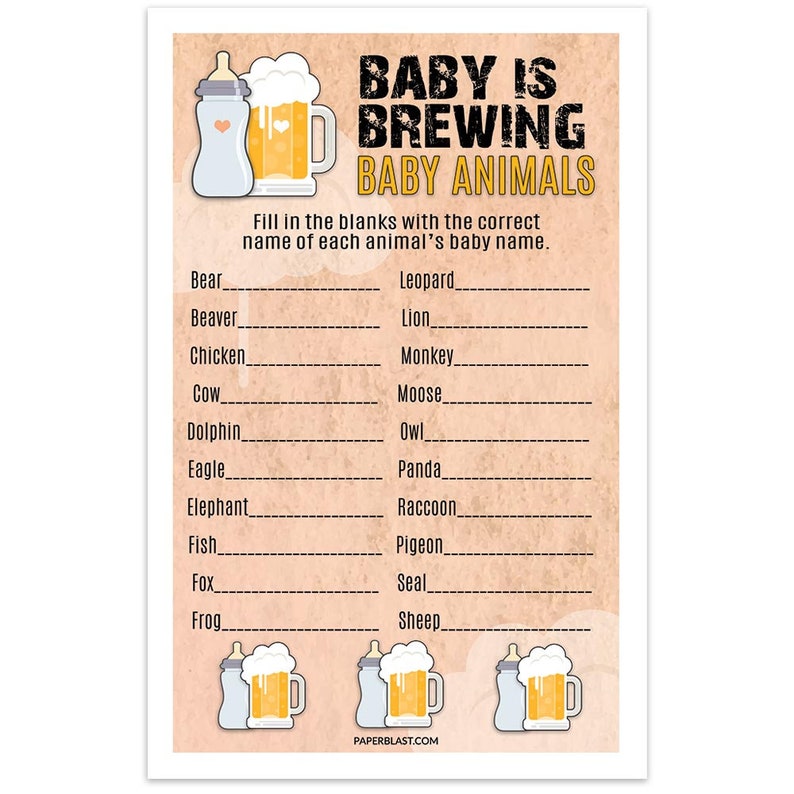Baby is Brewing Baby Shower Game Baby Animals set of 30 Etsy