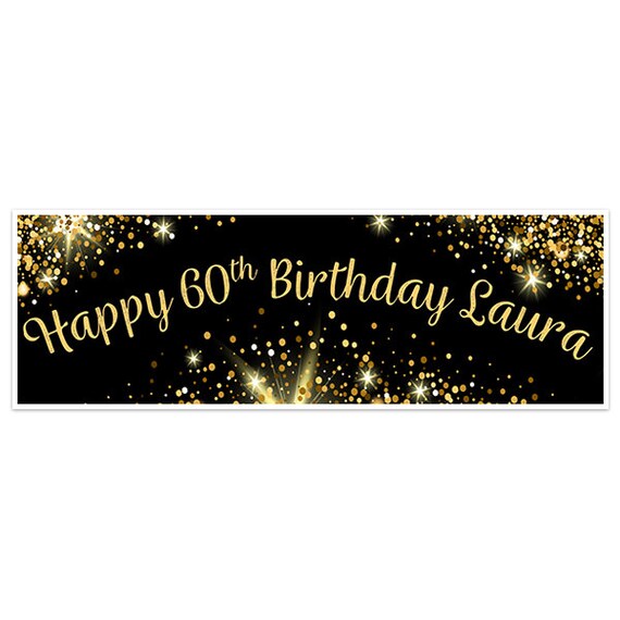 Black And Gold 60th Birthday Banner Party Decoration Backdrop Etsy