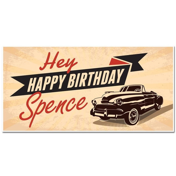 Retro Car Birthday Banner Personalized Party Decoration Backdrop