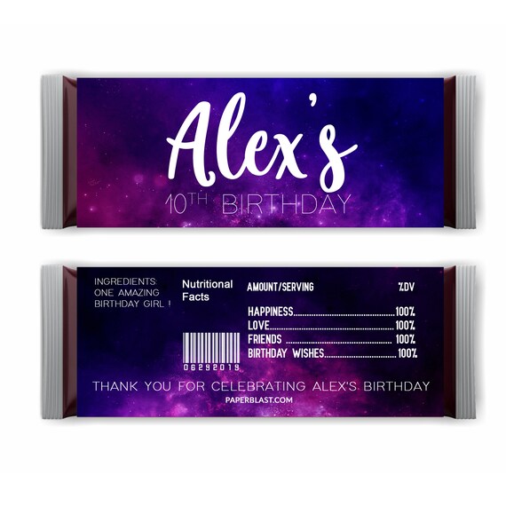 Purple Galaxy Birthday Hershey Chocolate Bar Wrapper Etsy