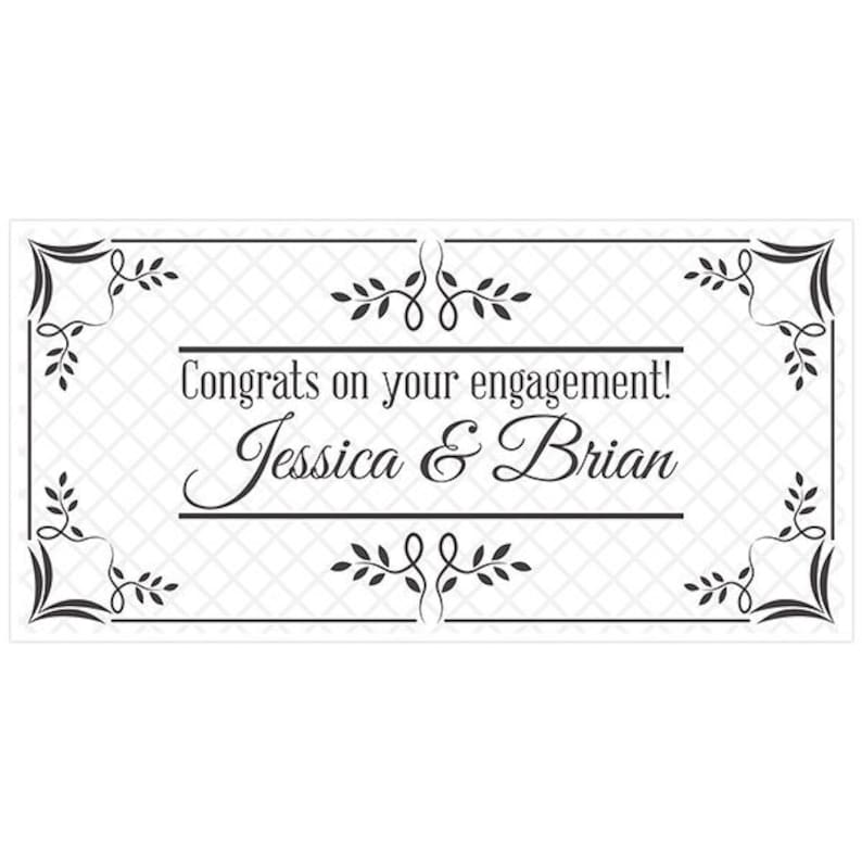 Vintage Black And White Engagement Banner Personalized Party Backdrop