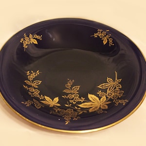 Porseleinen fruitschaal, kobalt, verguld patroon Lindner Bavaria