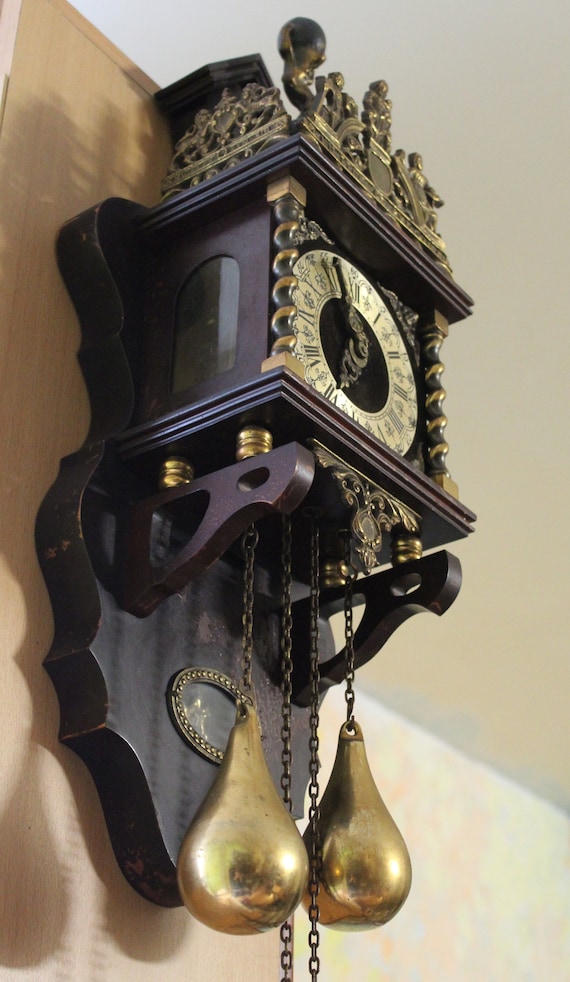 掛け時計　オランダ　Warmink社　ザーンセ時計　アンティーク Vintage Dutch Warmink Zaanse Wall Clock: Oak & Bronze - Etsy