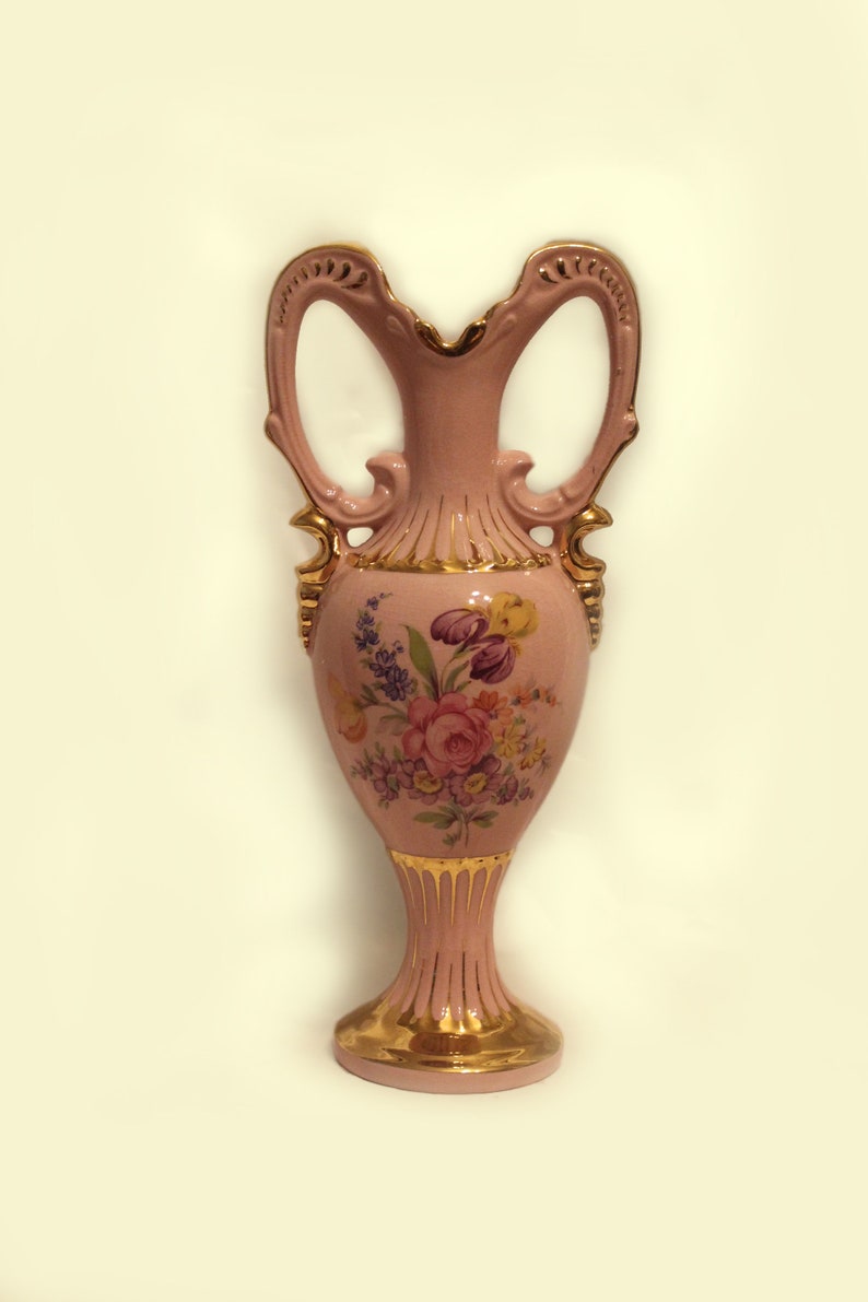 Porcelain pink gilt vase amphora Victoria Czech republic image 0